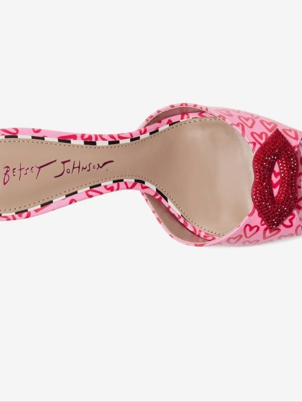 💕▪️Betsey Johnson▪️ Casidy Pink Heart-Print High Heel Mules - Picture 3 of 7